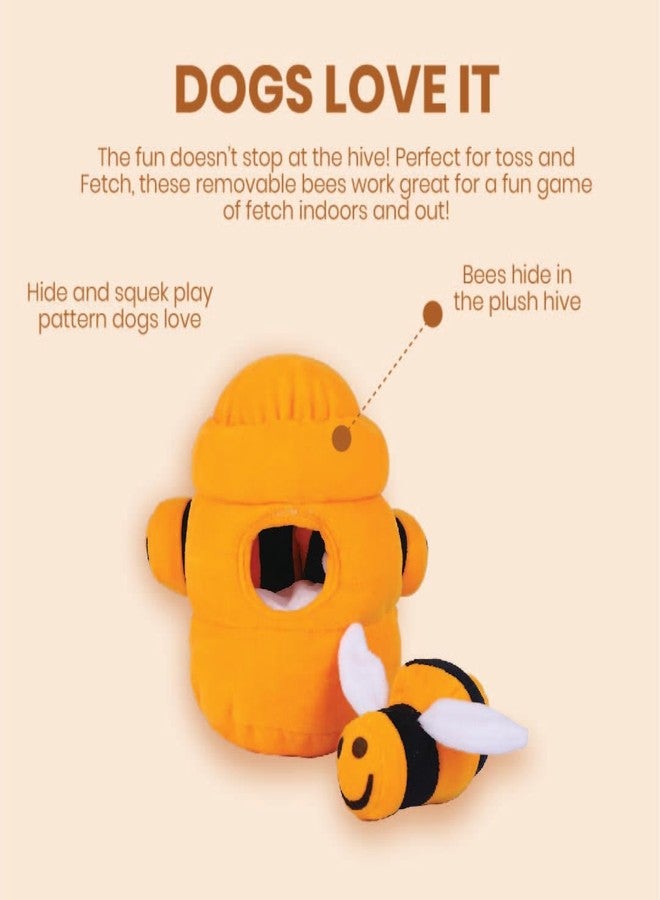 Self Lub 2 in 1 Beehive Puzzle Plush Toy with 3 Detachable Bees for Dogs | Animal Soft Toys | Stuff Toy - Image 3